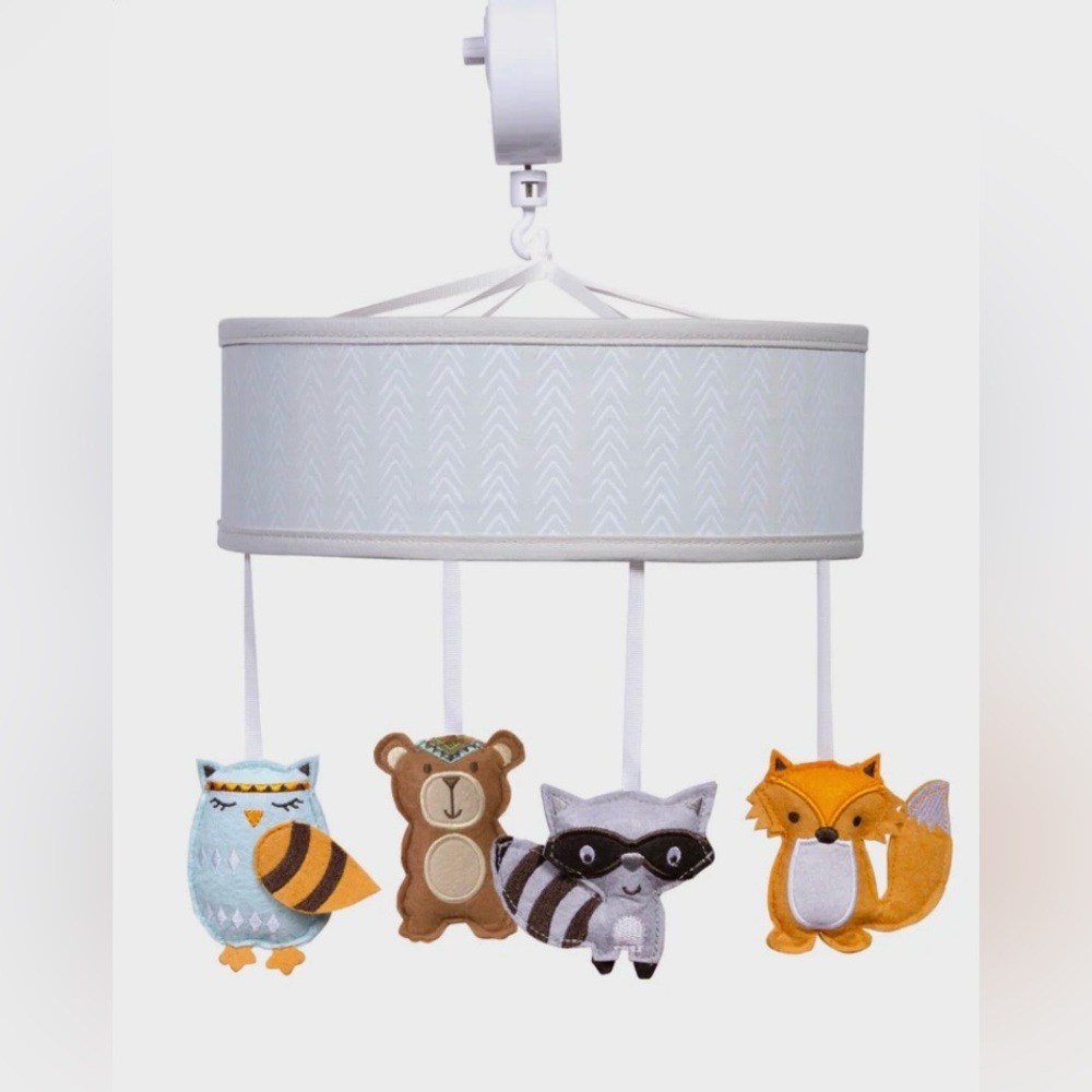 Trend Lab Lodge Buddies Musical Crib Baby Mobile - Felt Fox/Raccoon/Bear/Bird